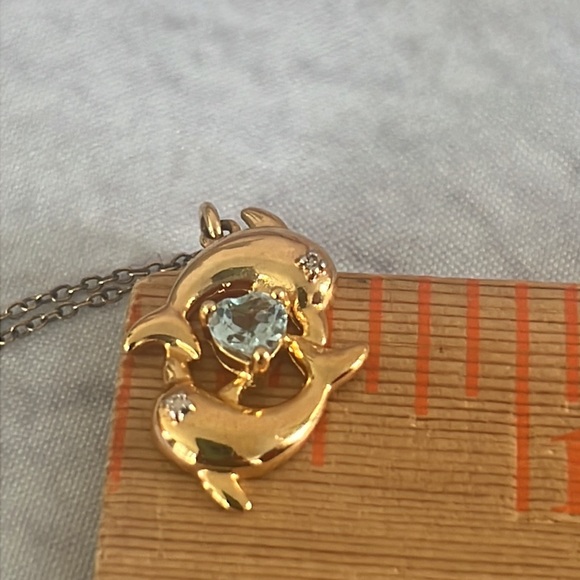 RARE Swarovski AQUAMARINE Gem stone Double DOLPHIN NECKLACE SIGNED - Picture 7 of 7